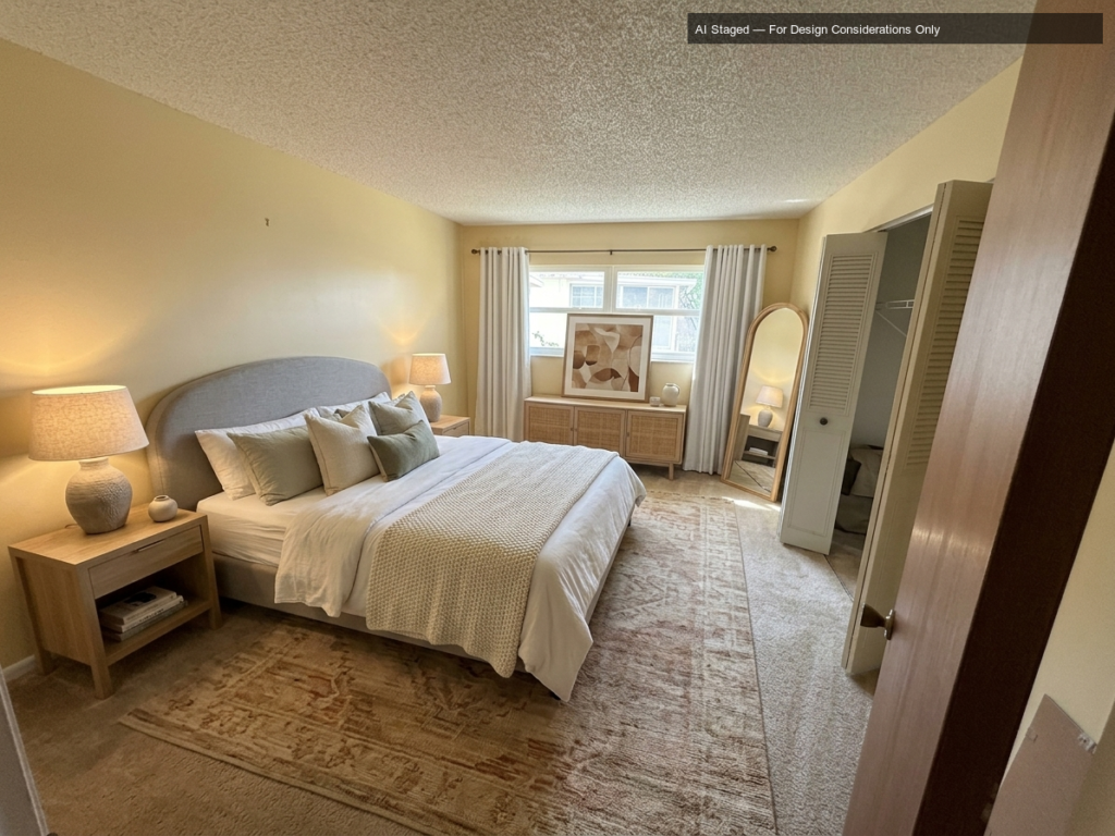 AI-staged bedroom design for a vacant Tampa Bay listing
